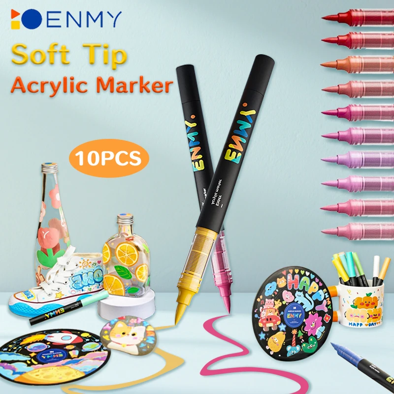 

ENMY 10pcs Acrylic marker Pen Direct Liquid Acrylic Paint Markers Pens Fabric for Canvas Rock Glass Wood Paper DIY Art Supplies