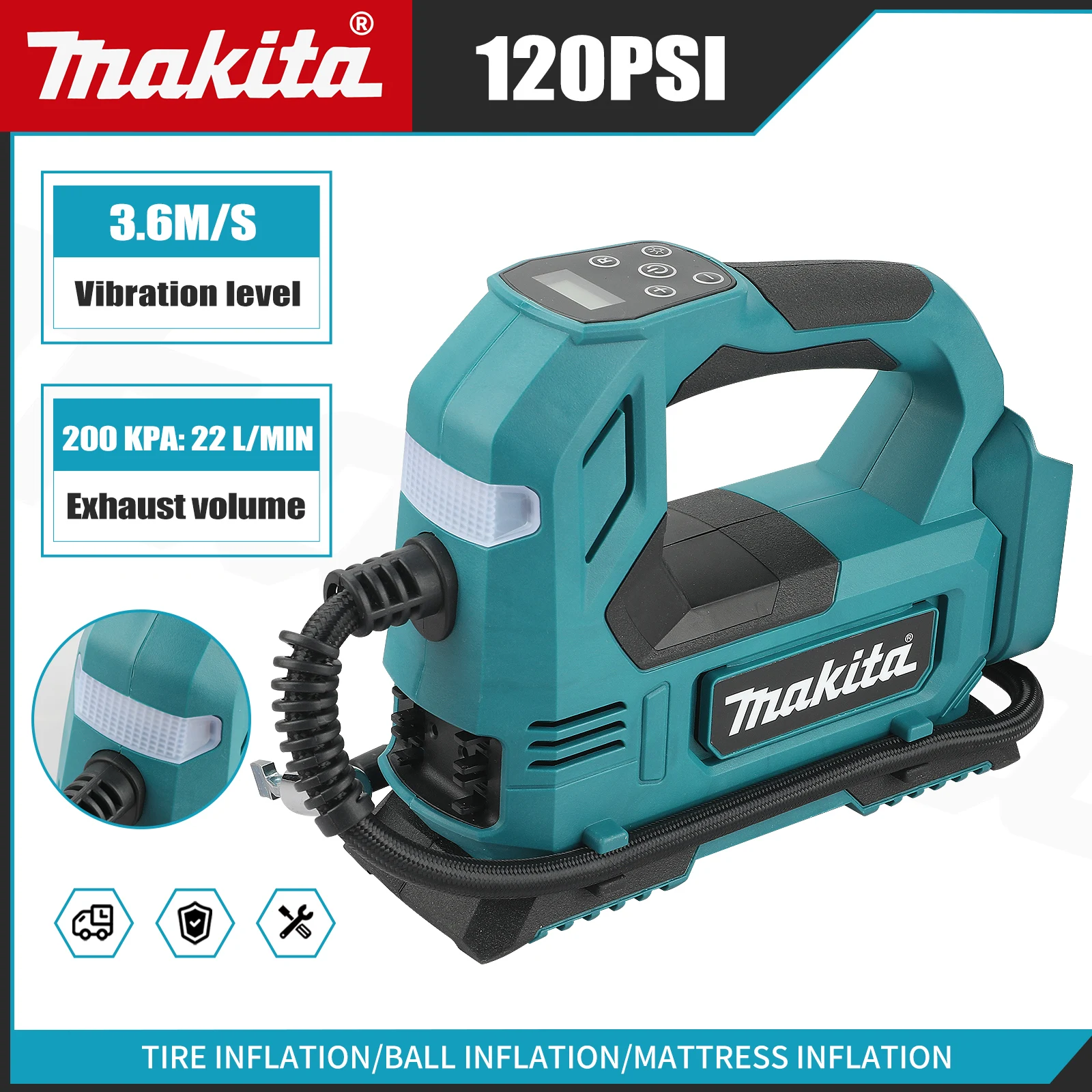 Makita DYS59 Automatic Cordless Inflator Electric Air Pump Car Tire Portable Handheld Air Compresso For Makita 18V Batter