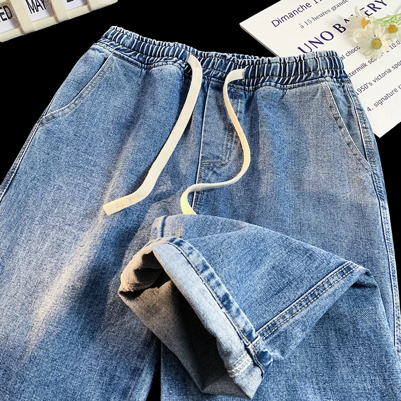 New Baggy Men's Jeans Korean Style Classic Straight Denim Pants Wide Leg Black Solid Color Loose Cotton Trousers Male Streetwear
