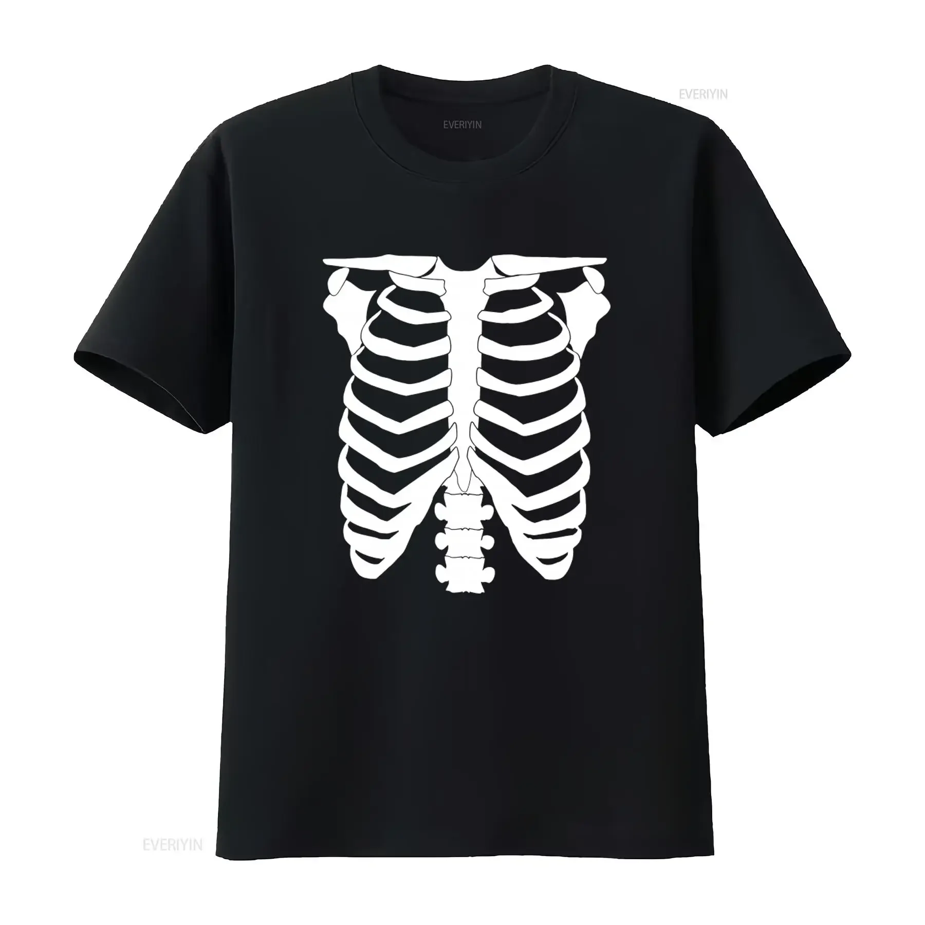Bones Skeleton Rib Cage Punk Rock Metal Goth Print T Shirt For  vintage Washed Casual Versatile Top For Everyday Wear fashion
