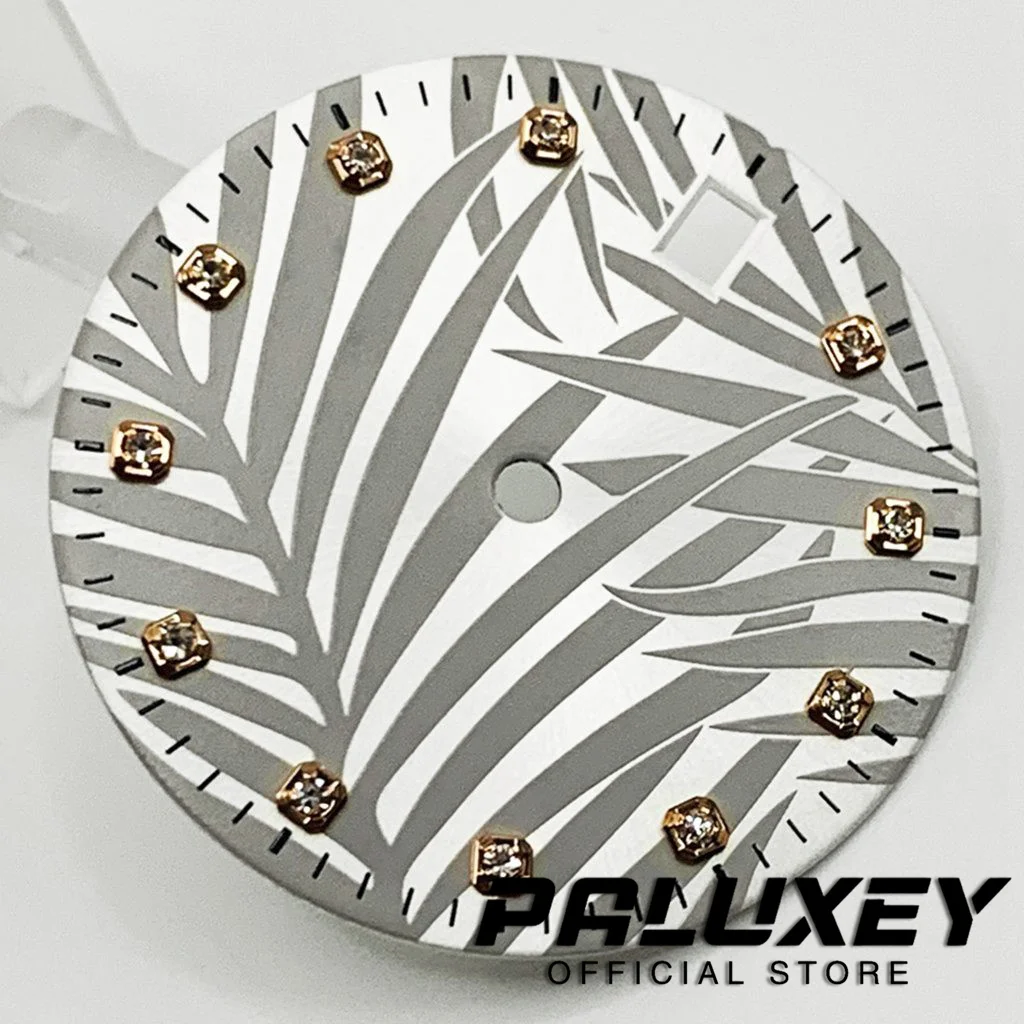 Nh35 28.5mm Sterile White Gray Watch Dial Rose Gold Mark Watch Faces For NH35 4R35 Movement Replacement Parts