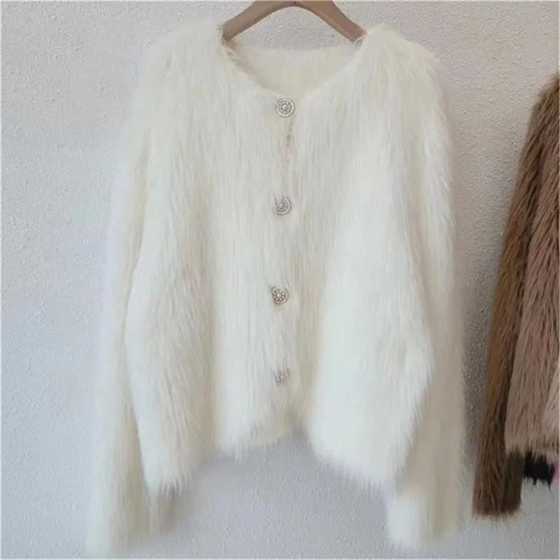 Imitation Mink Fleece Knitted Cardigan Sweater Coat Women\'s Autumn and Winter Wear Thickened Sweater 2024 New Short Popular Soft