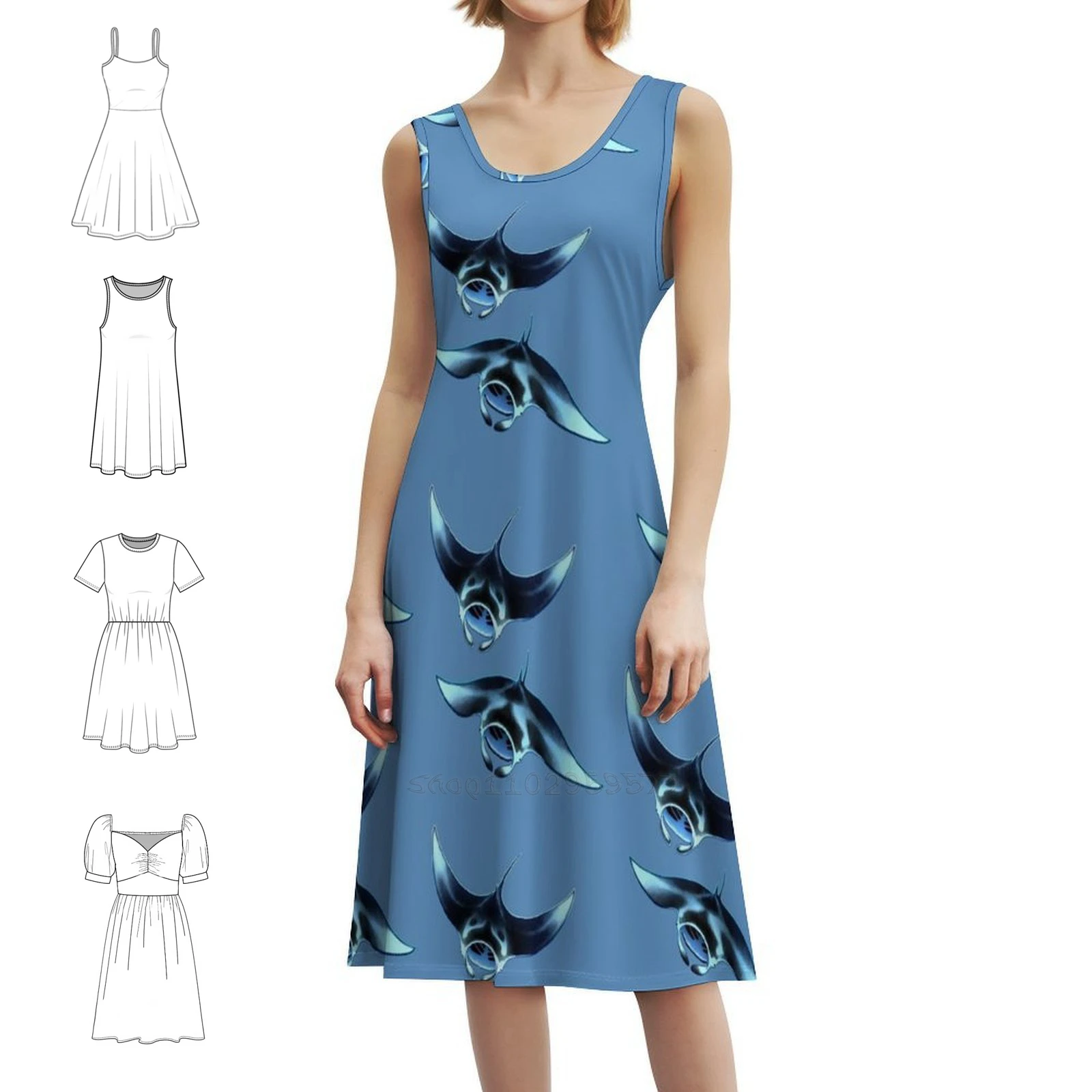 

Богемное платье без рукавов Manta Ray с несколькими принтами, пляжное праздничное платье для отдыха, вечернее платье Ray Rays, рыбы, океанские животные, выдержанное вечернее платье