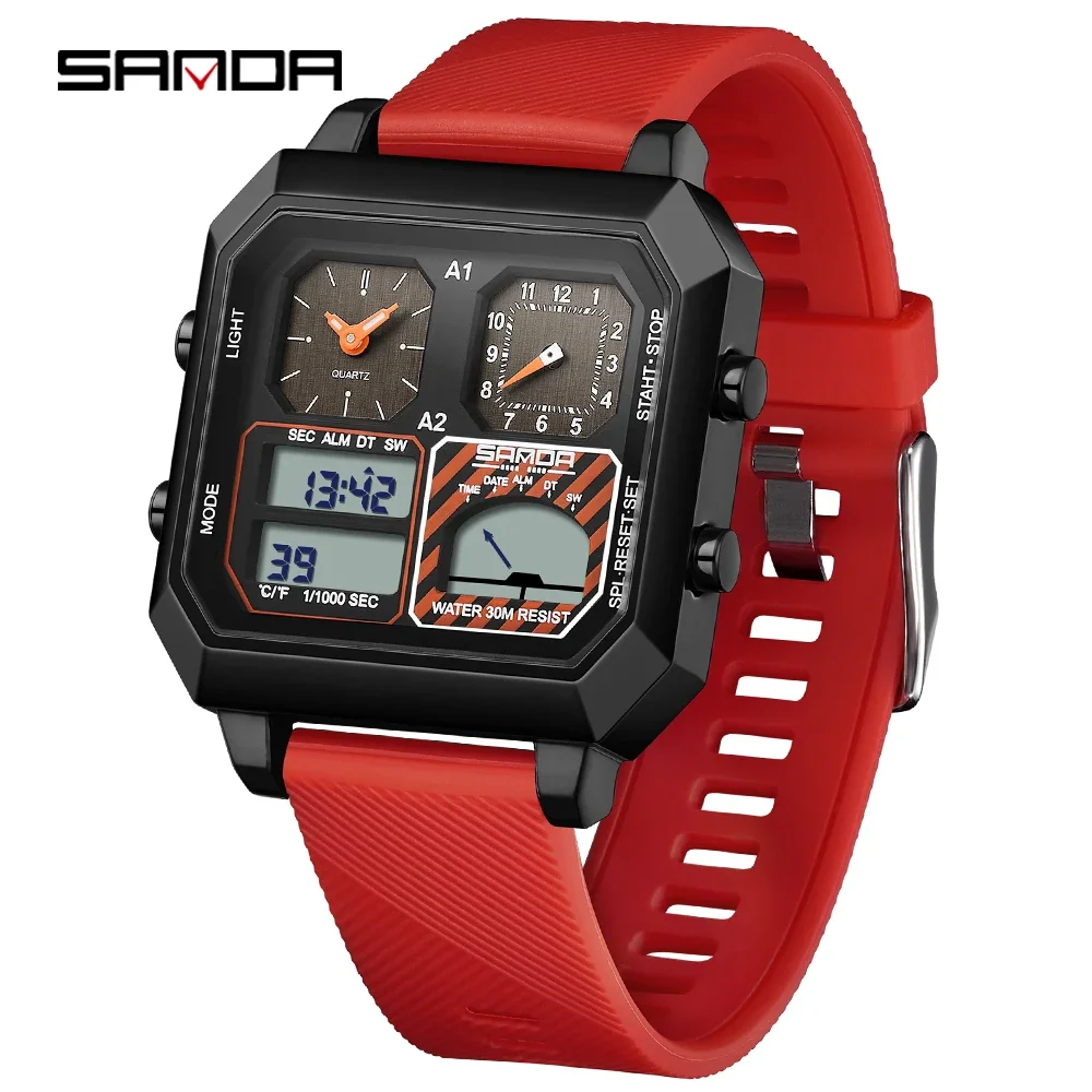 SANDA New SD6210 Fashionable Men's Watch Intelligent Temperature Gauge Temperature Gauge Electronic Watch