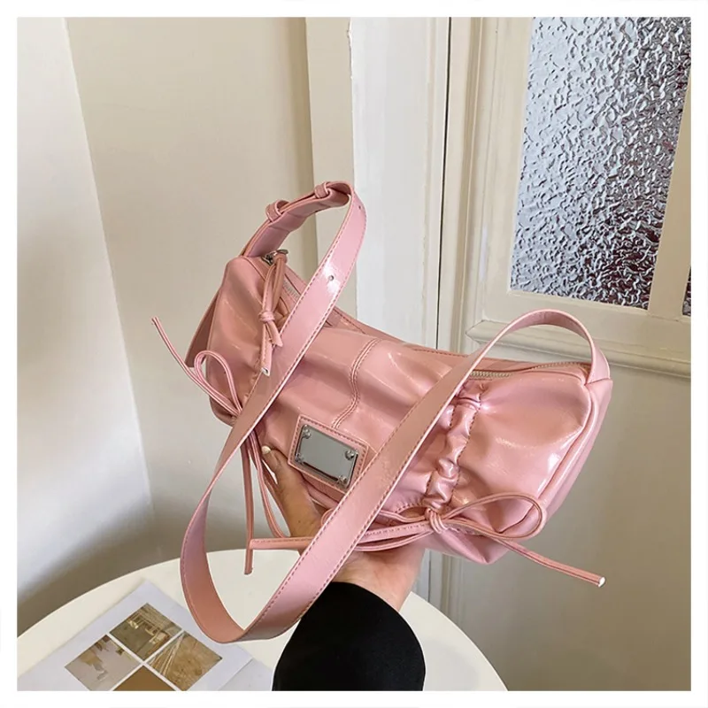 Pleated Bow Thread Pu Versatile Shoulder Bags Solid Zipper Fashion Crossbody Bag 2024 Hot Sale Bags for Women Bolsas De Hombro