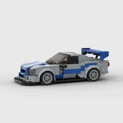 MOC NISSAN Skyline GTR R34 Super Sports Cars Technical Building Blocks Build Your Own Racing Track with Building Blocks