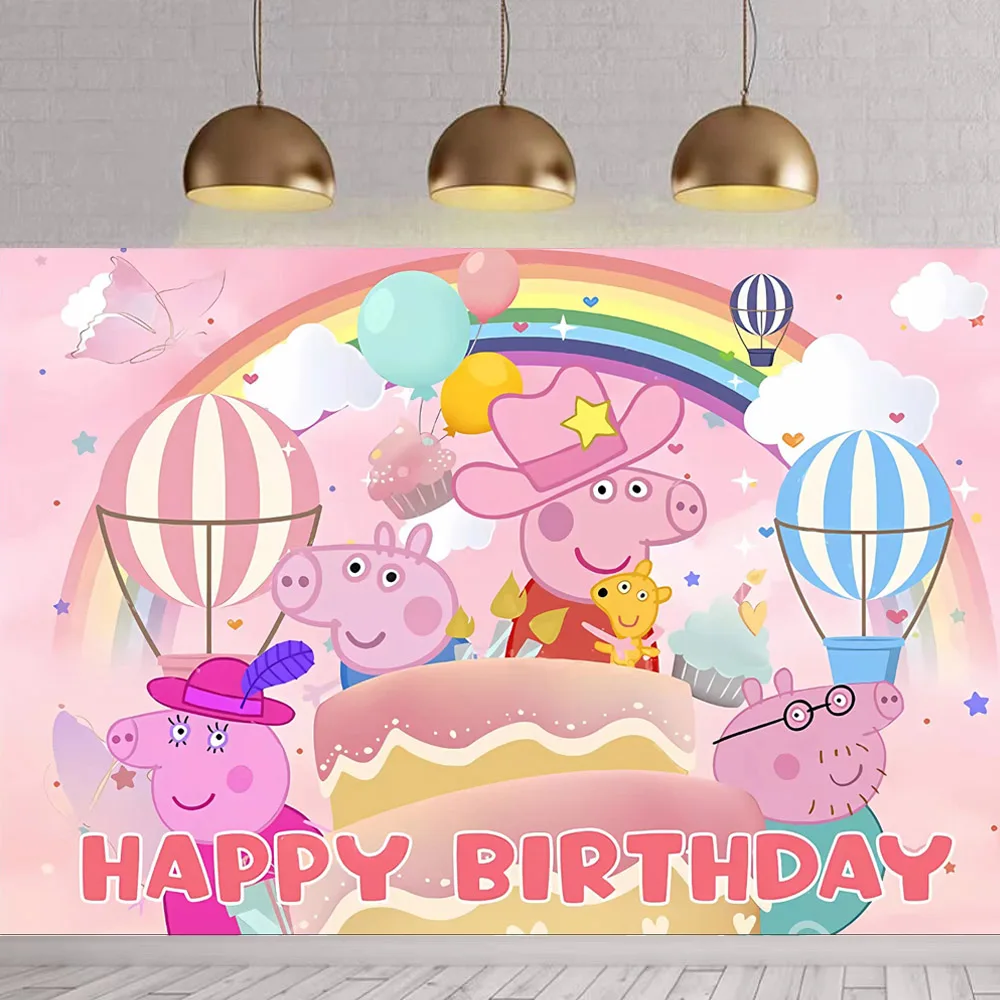 New Peppa Pig Birthday Party Decoration George Susy Ballons For Kid Event Supplies Disposable Tableware Banner Backdrop Gift