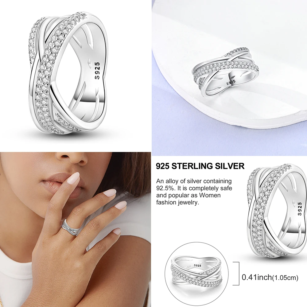 Rings For Women 925 Sterling Silver Zircon Winding Romantic Ring Finger Beaded Luxury Jewelry Original Engagement Wedding Gift