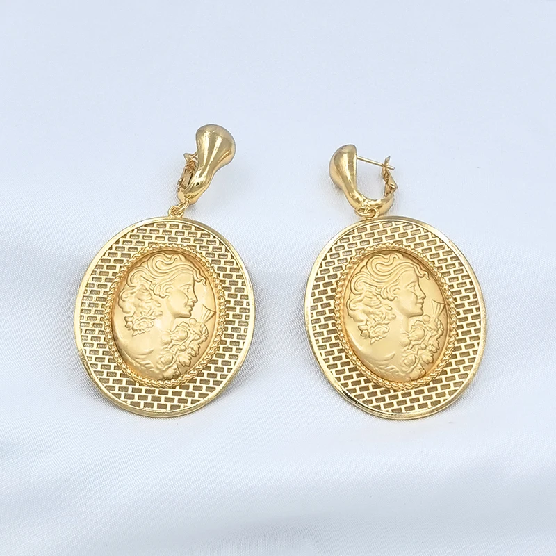Dubai Jewelry Sets Gold Plated Necklace Drop Earrings For Women High Quality Copper Wedding Party Jewellery