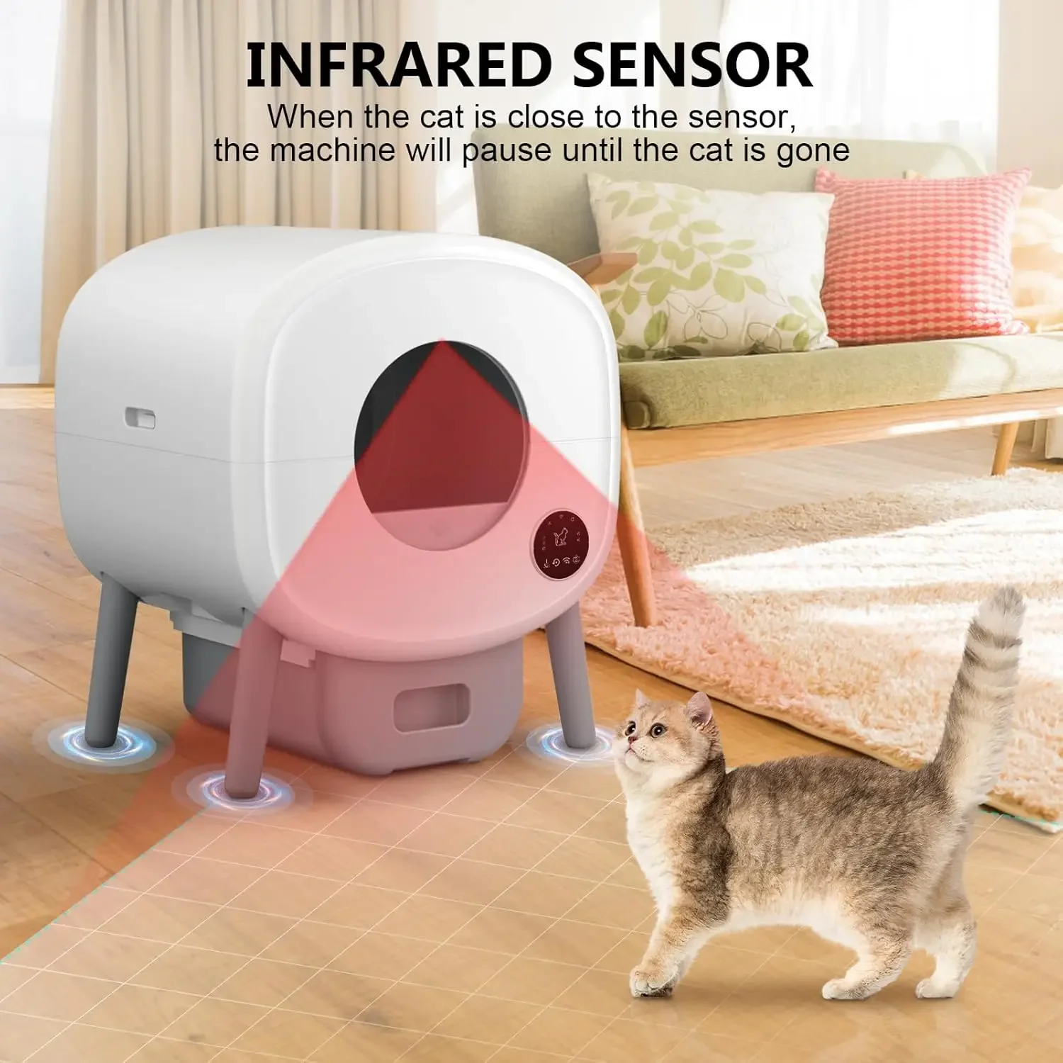 Caixa de areia, caixa de areia automática para gatos 95 L autolimpante para vários gatos, com proteção de segurança, controle por aplicativo, 1 R