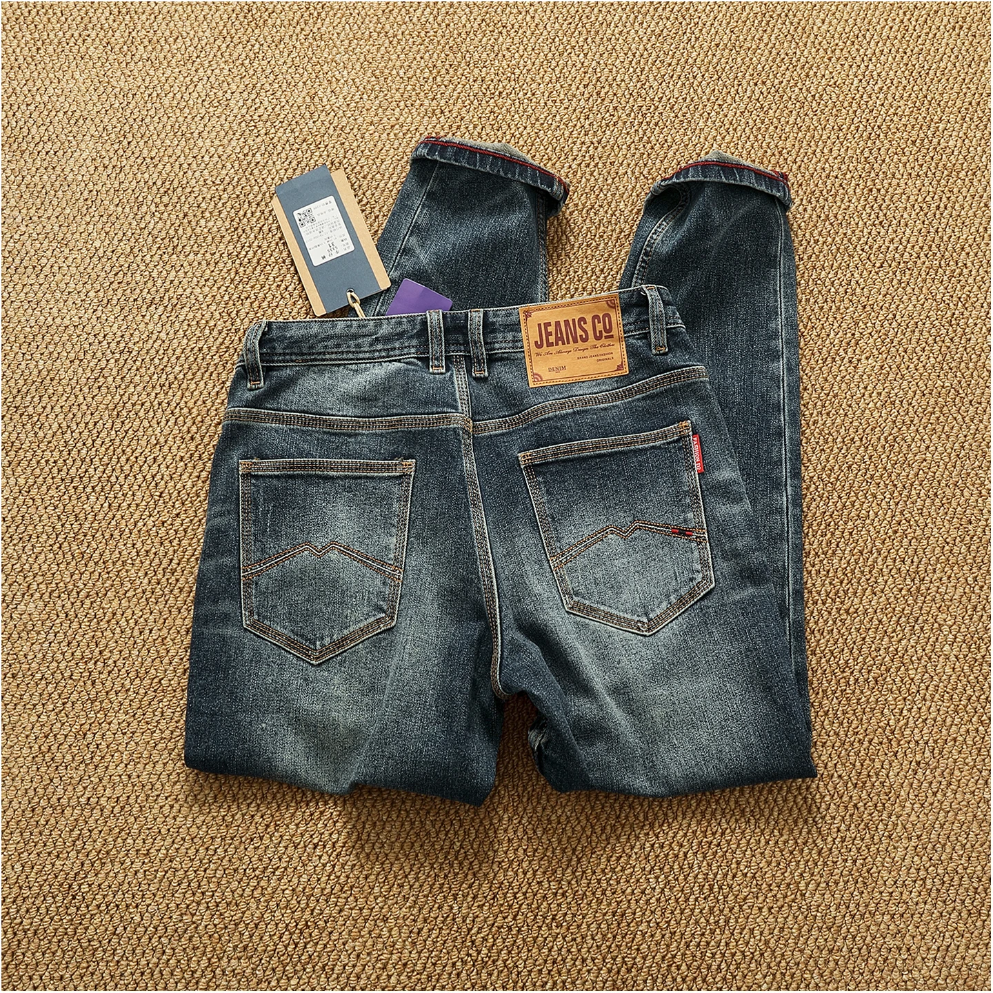 

Heavy stone washed autumn and winter new retro distressed jeans men's small straight cotton stretch denim trousers