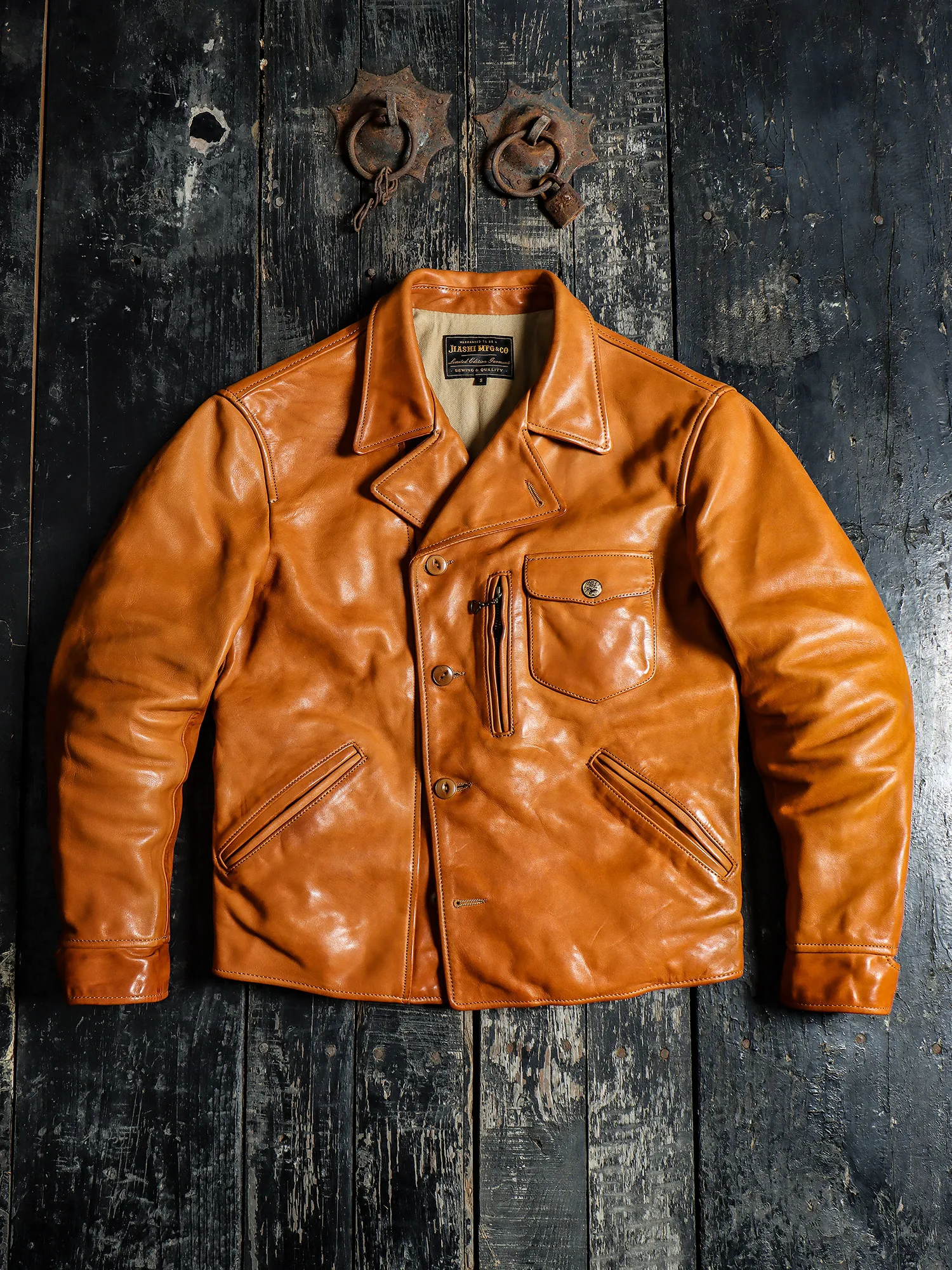 Tailor Brando Italian Uncoated Vegetable Tanned Horsehide Men's Classic 1930s Genuine Leather Biker Jacket