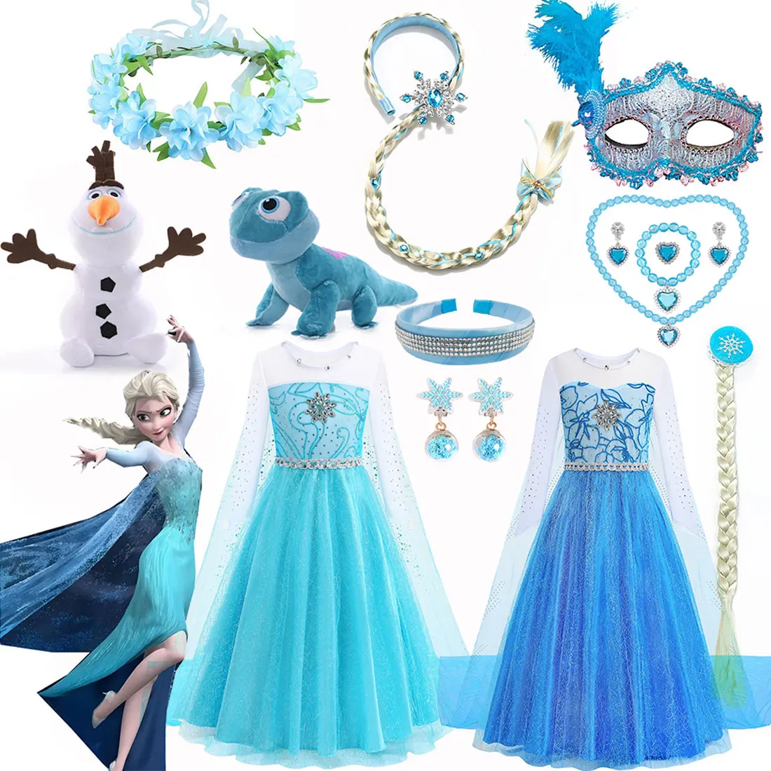 

Halloween Christmas Carnival Easter Girls Elsa Anna Sleeve Blue Dress for Girl Birthday Cosplay Elsa Princess Dress for Girl