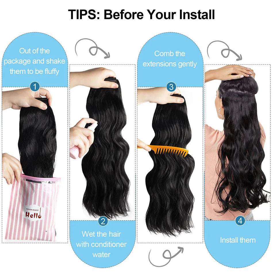 20 "الاصطناعية طويلة متموجة كليب في وصلات الشعر 6 قطعة/المجموعة سميكة هيربيسي للنساء براون شقراء أسود الطبيعية وهمية الألياف الشعر #2