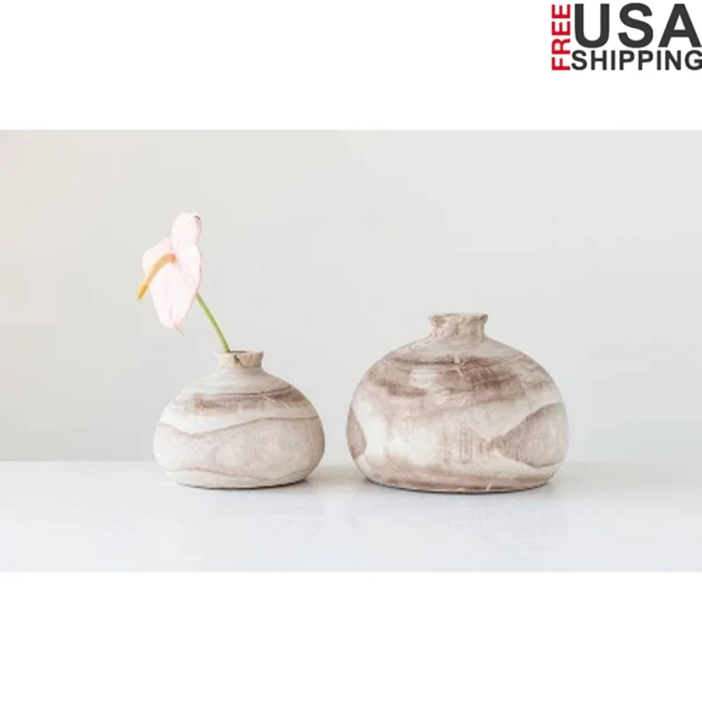 

Natural Paulownia Wood Vase Unique Grain Design Tabletop Decor Ideal Flowers Dried Botanicals 5.5x7.75 Inches