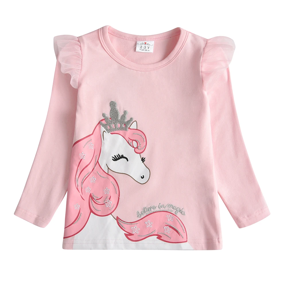 VIKITA Children Clothes Sets Kids Licorne Print Long Sleeve Cotton Casual Pink Tops Tees and Pantskirt 2 Pcs Suit  Kids Costumes