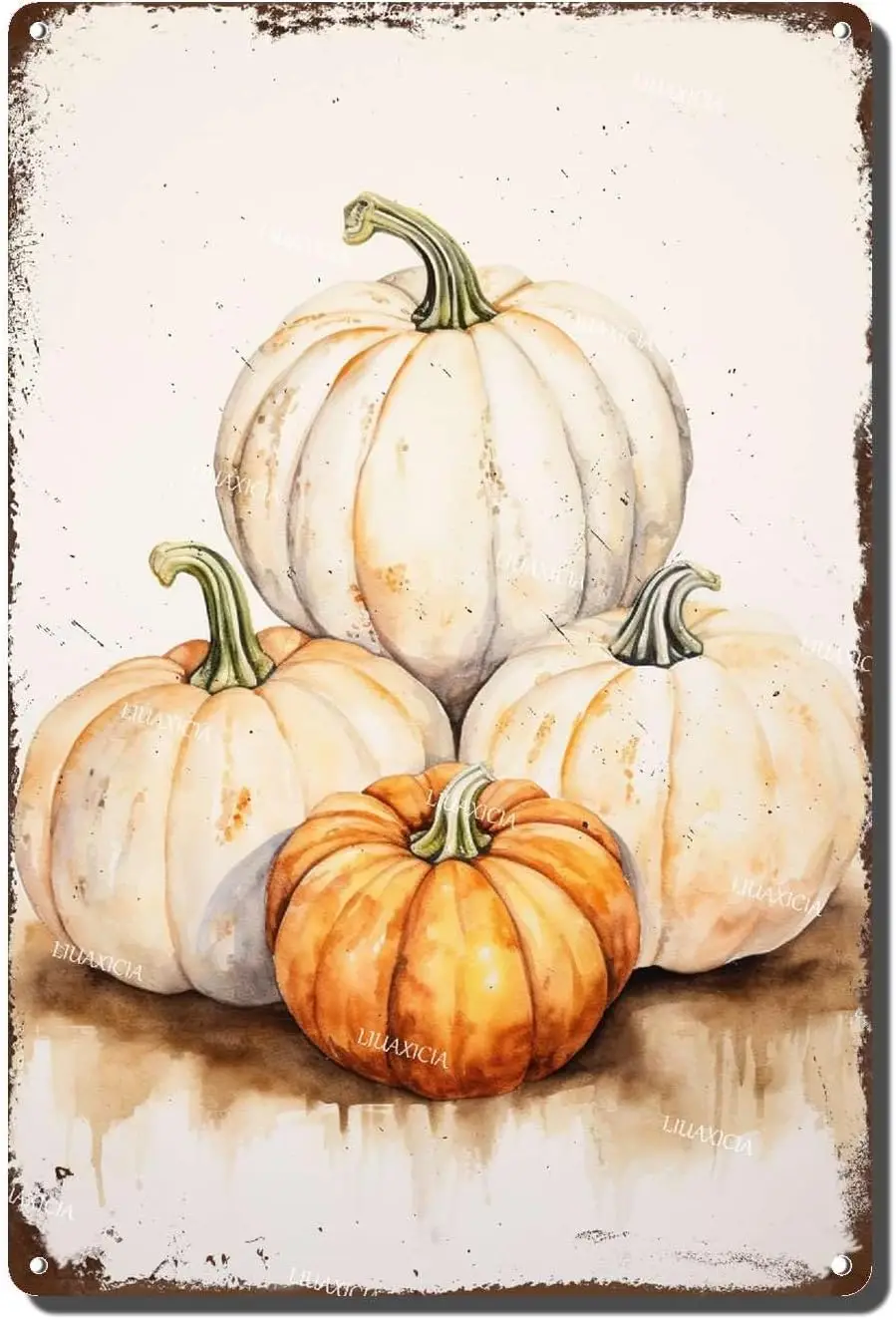 Art Painting Tin Sign Pumpkin Print Watercolor Pumpkin Wall Art Fall Decor Fall Print Thanksgiving Decor Pumpkin Print Fall Deco