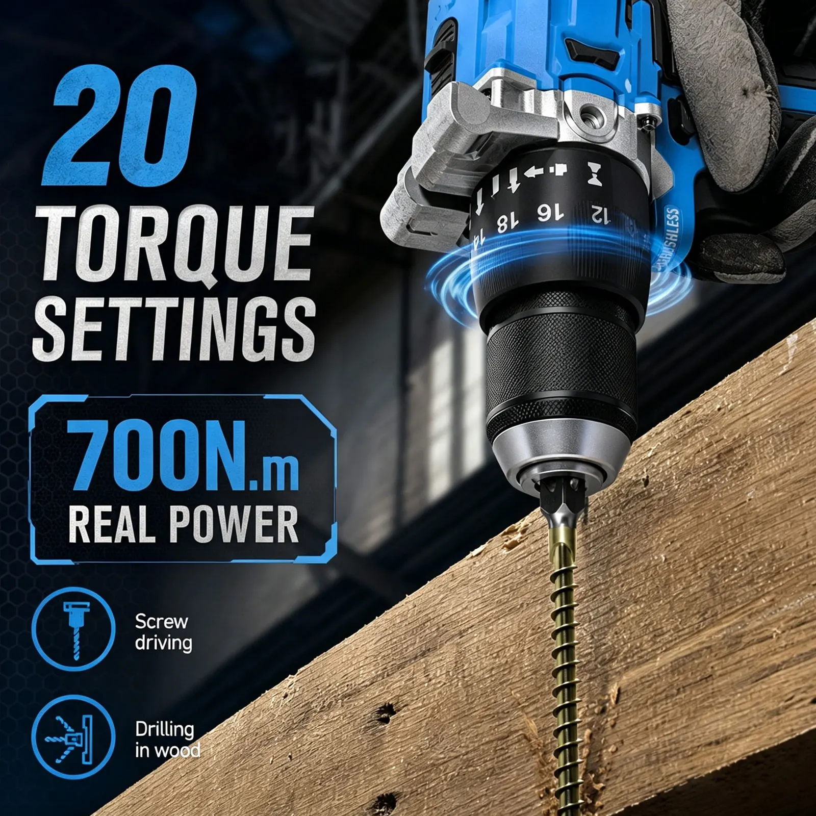 

New 700N.m 13mm Brushless Electric Impact Drill Cordless Screwdriver DIY Ice Breaking Power Tools for Makita 21V Battery Pin