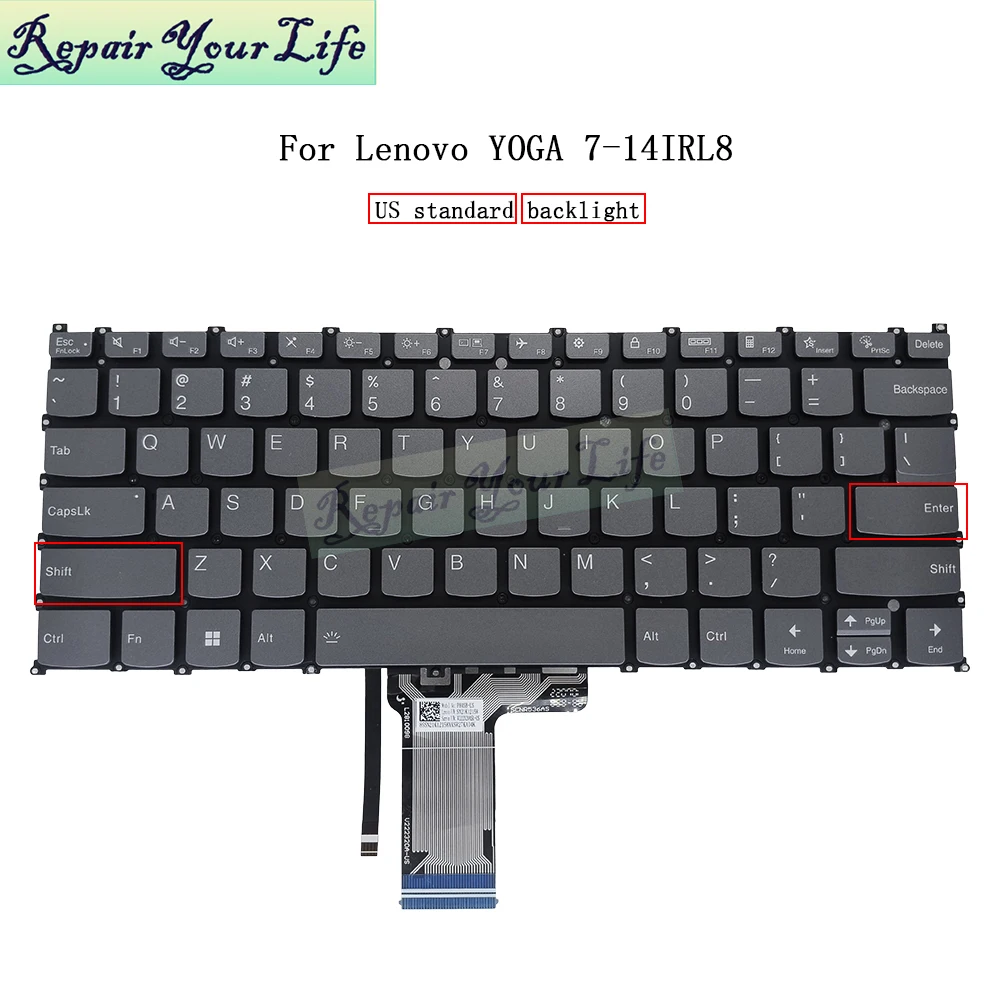 

US English Backlit Keyboard for Lenovo YOGA 7 14IRL8 82YL 2-in-1 Laptop Keyboard Backlight PH4SB-US V222320AS1-US SN21K12158