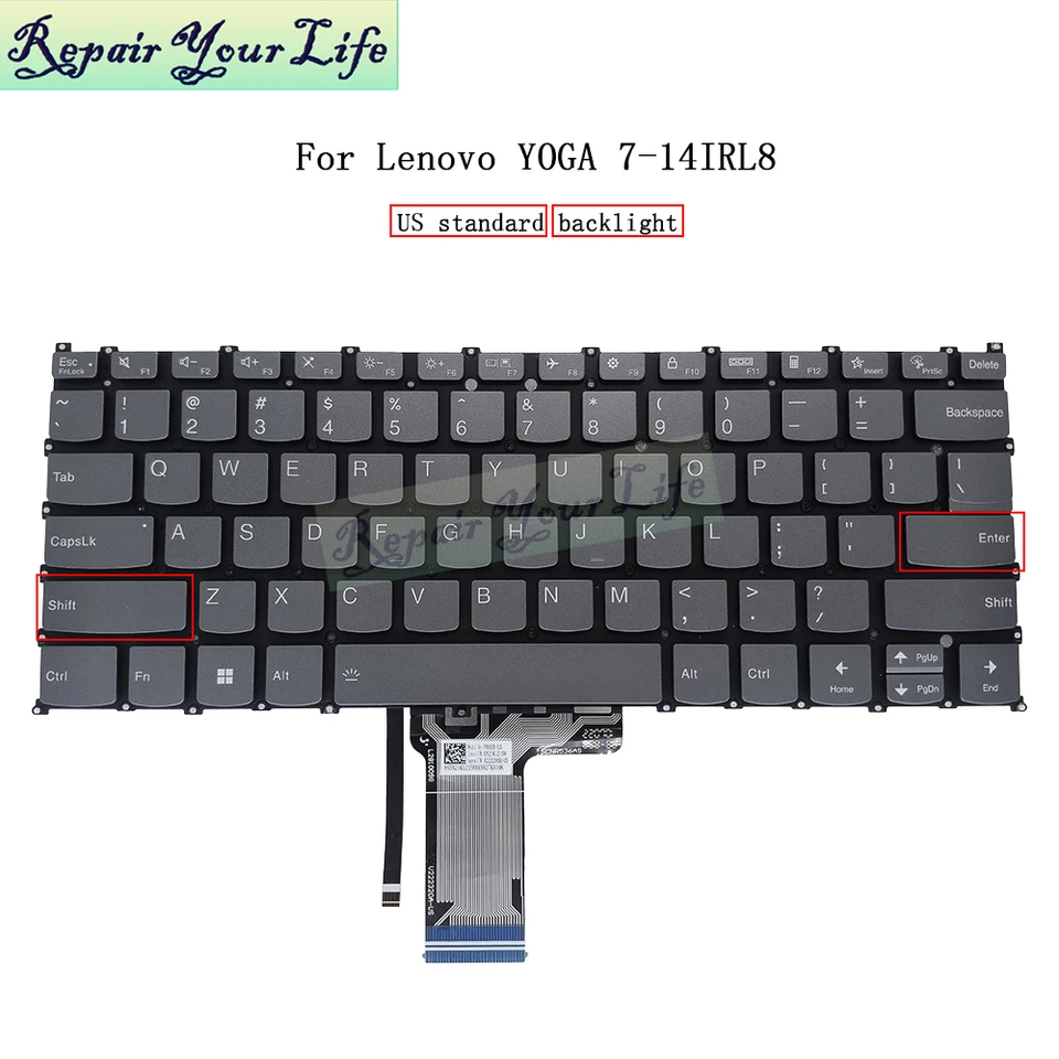 US English Backlit Keyboard for Lenovo YOGA 7 14IRL8 82YL 2-in-1