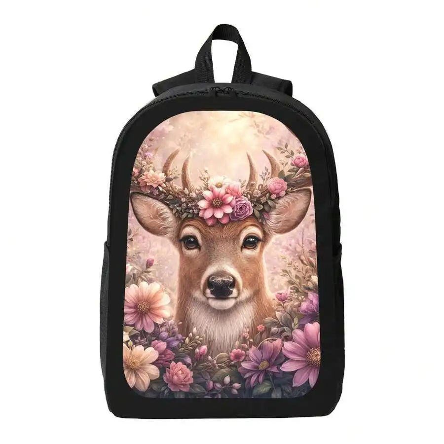 

Floral Deer Print Backpack Stylish Casual Lightweight Daypack For Men Women