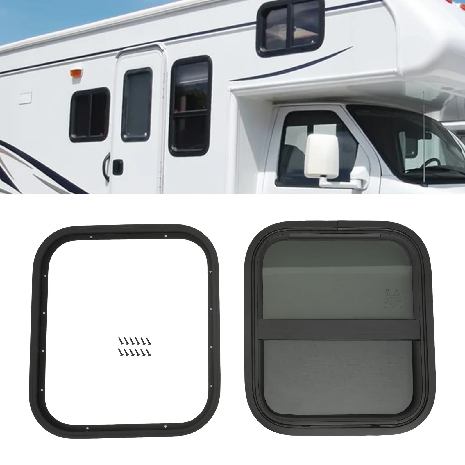

14" x 16" Vertical Sliding Black RV Window Universal Breathable Anti-mosquito w/ Mounting Trim Ring For Trailer Camper