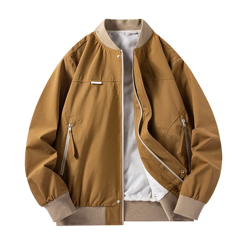 

2025 Autumn Men Jacket Fashion Stand Collar Pocket Zipper Male Baseball Uniform Fashion Long Sleeve Windproof Man Outerwear