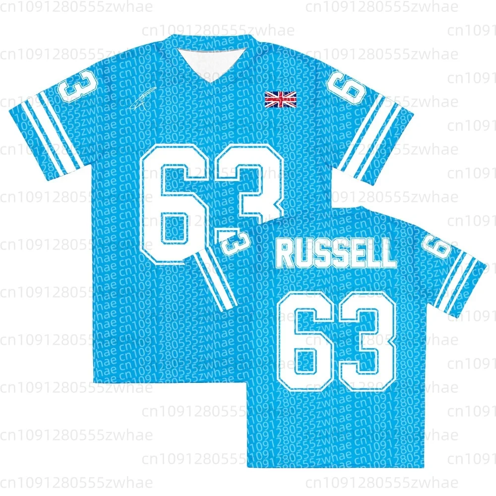 Racing Driver George 63 RUSSELL Jersey 63 Pattern Design T-shirt Unisex Street Wear Summer V-neck 3D Printed T-shirt For Women