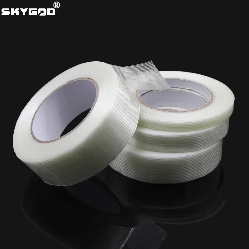 50m/Roll Strong Glass Fiber Tape Industrial Strapping Packaging Fixed Seal Transparent Striped Single Side Adhesive Tape