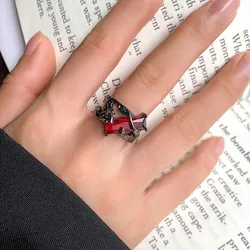 Fashion European and American Dark Soul Scholar Ring Retro Domineering Red Zircon Personality Party Couple Gift