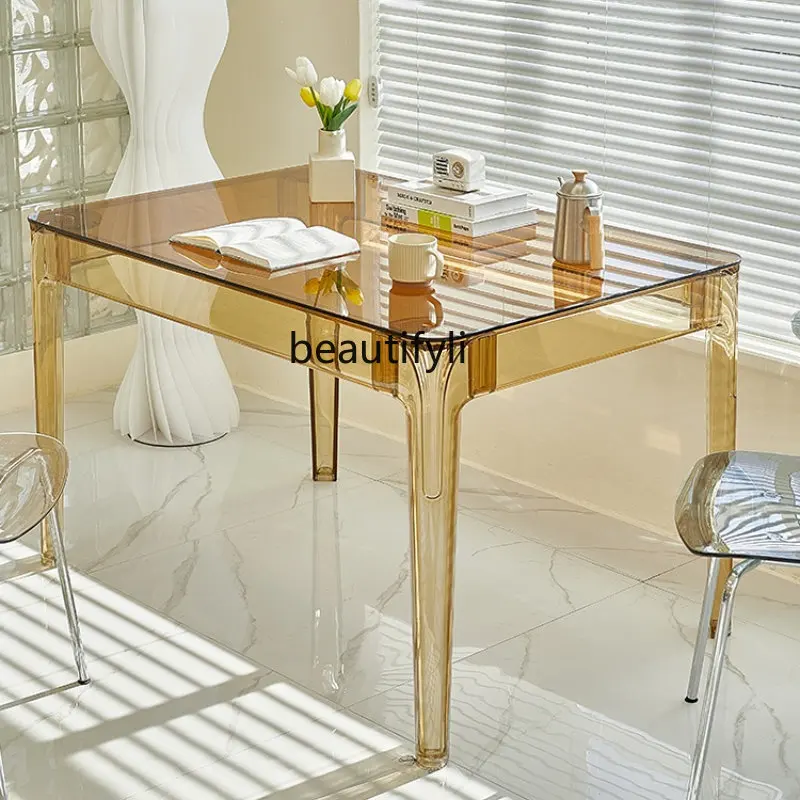 

yj Dining Table Tempered Glass Nordic Small Apartment Simple Transparent Eight-Immortal Table Acrylic Table