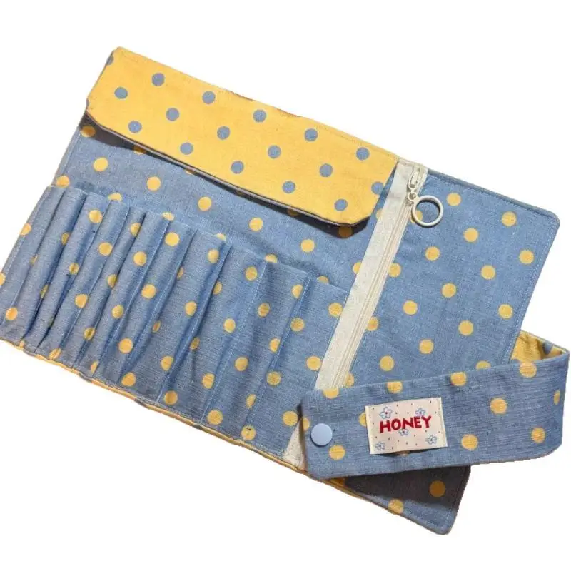 Vintage Polka Dot Roll Up Pencil Case Dual Use Makeup Brush Holder Portable Foldable Storage Organizer for School Travel Makeup view 4