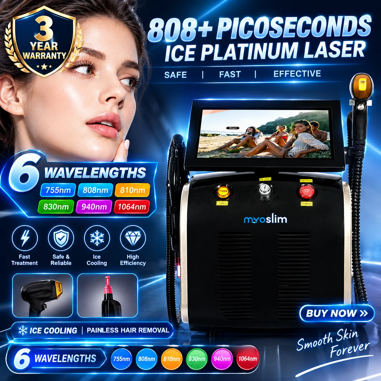 Dual Function Ice Cooling Laser Epilator, 808nm Diode & Picosecond,Painless Hair Reduction,Tattoo Removal Salon Beauty Equipment