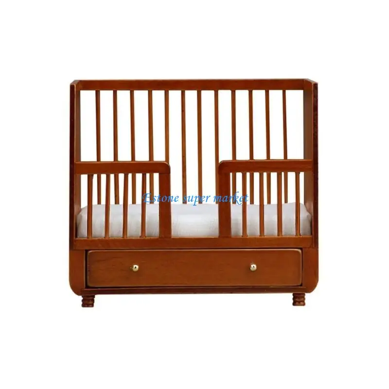 

090B Crib Realistic Pretend Play for Kids Role Crib Bed Model Toy 1:12 Scale