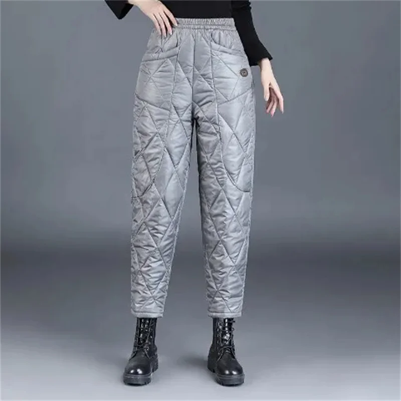 

Down Cotton Trousers Wear Women Autumn Winter Plus Size 4XL Loose Rhombic Thick Thin Warm Straight High Waist Cotton Harem Pants