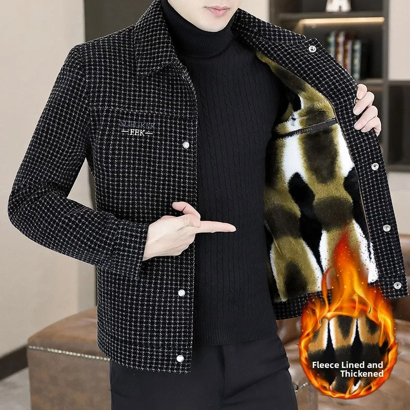 

Высококачественное осенне-зимнее утепленное мужское шерстяное пальто из вельвета с подкладкой из флиса, с принтом «Тигровая шкура», модель 23055, приталенный крой, длинный рукав