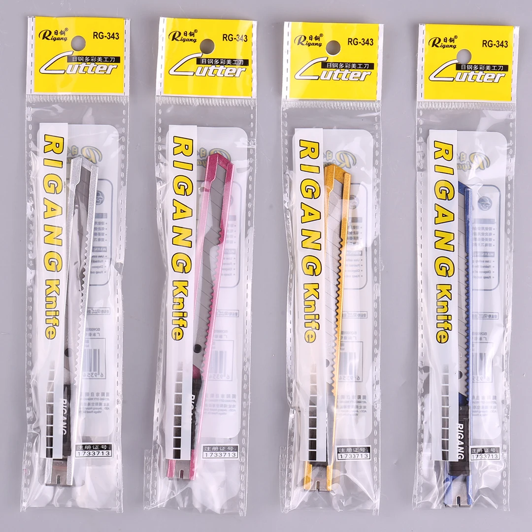 4PCS Retractable Box Cutter 9MM Blade Utility Knife Carbon Steel Self-Locking Design Cutting Tools for Model Airplane Small