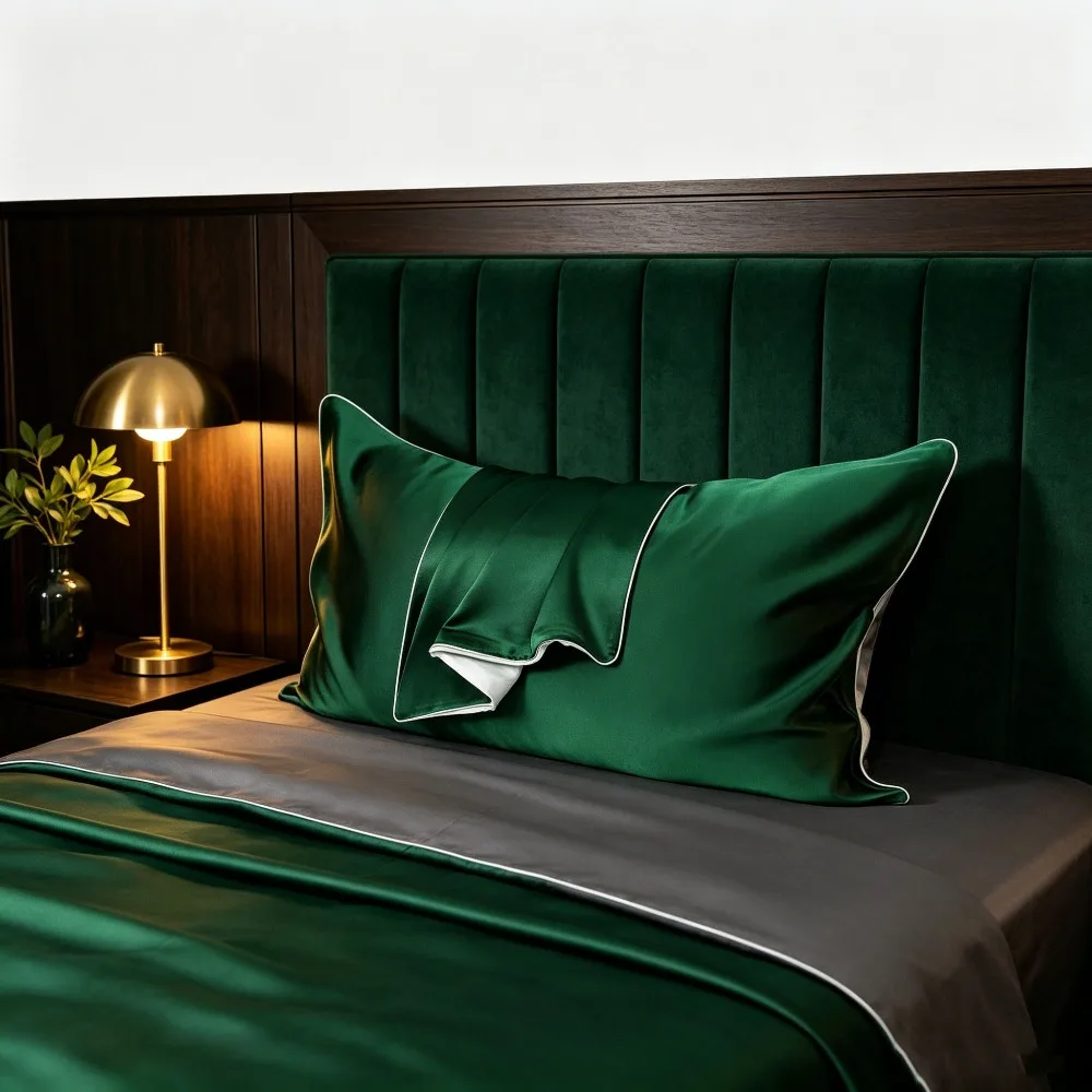 Mulberry Silk Face Pillowcase 22 Momme 6A Grade Envelope Piped Edge Silk Pillow Cover for Hair and Skin Polyester Back 48x74cm