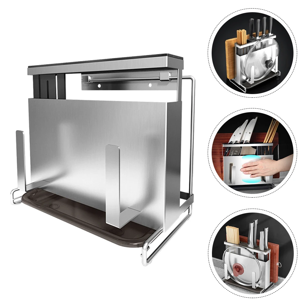 

Multifunctional Stainless Steel Knife Holder Kitchen Storage Rack Chopstick Cage Cutter Shelf Pot Cover Stand Easy Clean