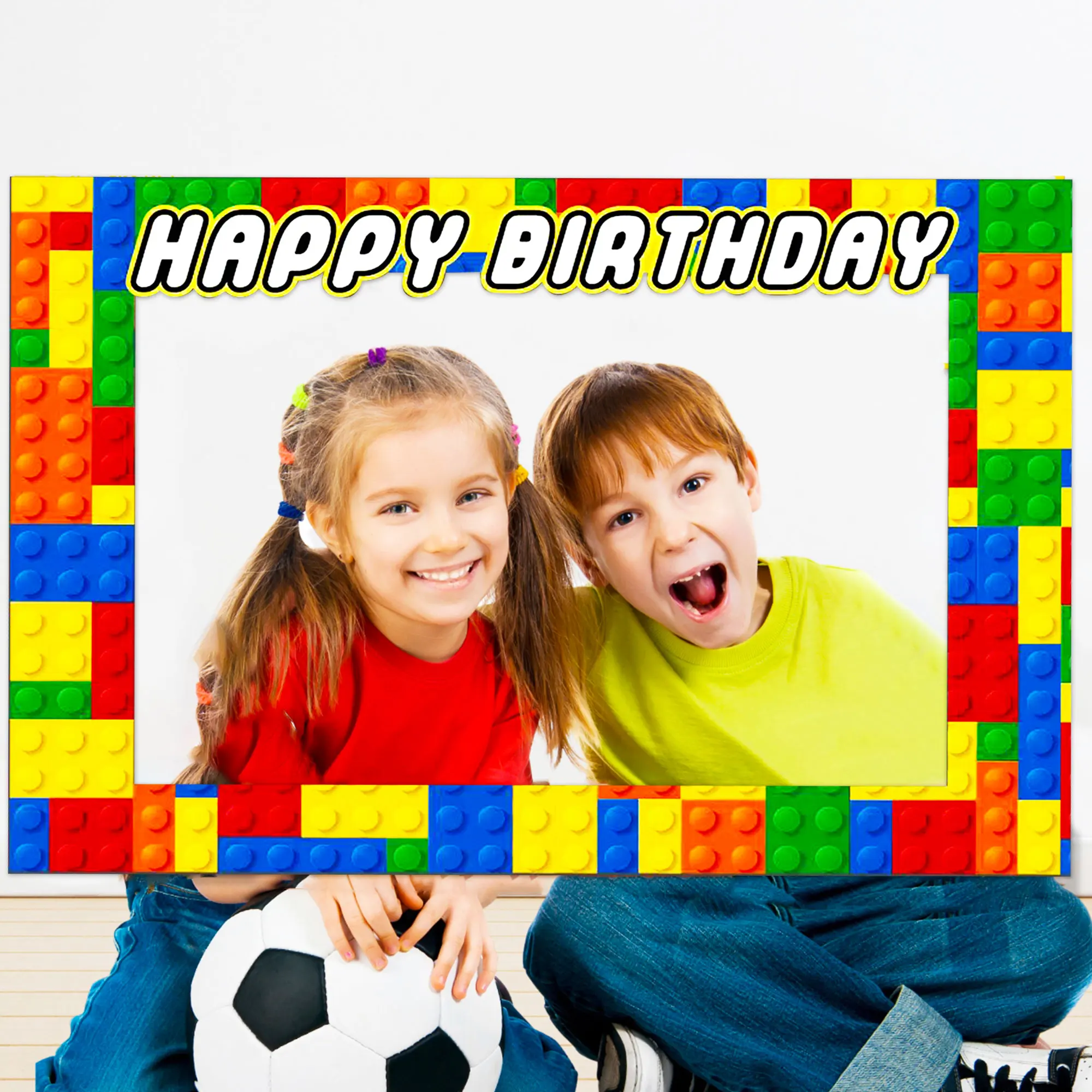 LaVenty Building Block Party Supplies Building Block Birthday Party Decoration Photo Booth Props Frame