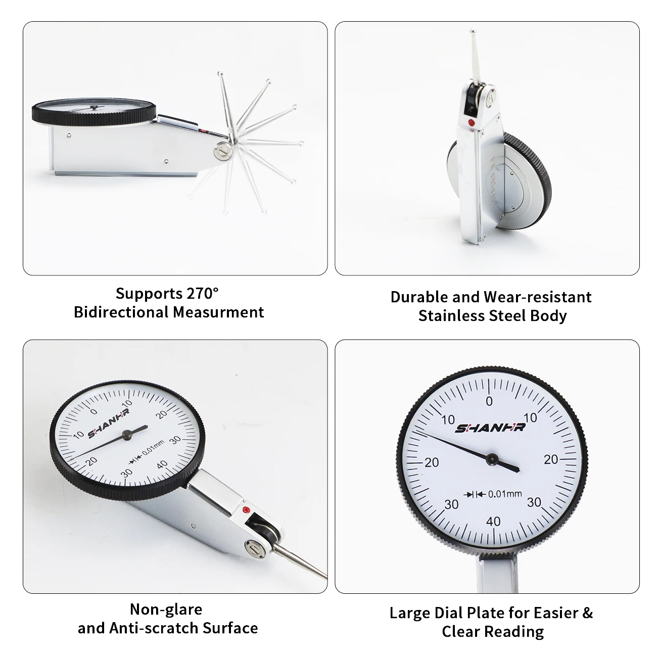 SHANHR 0-0.8mm 0.01mm Level Gauge Precision Metric Dovetail Rails Dial Test Indicator Measuring Instrument Tool