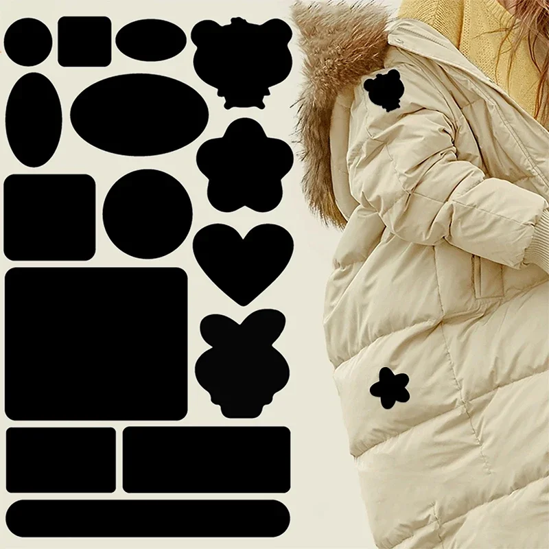 Universelles schwarzes, selbstklebendes Stoffreparaturpflaster (2 Stück) – ohne Schnitt, sofortige Fixierung für Daunenjacken und Mäntel