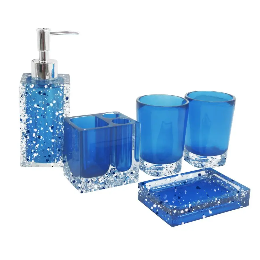 

Resin Soap Dish, Soap Dispenser, Toothbrush Holder amp Tumbler Bathroom Accessory 5 Piece Set Blue