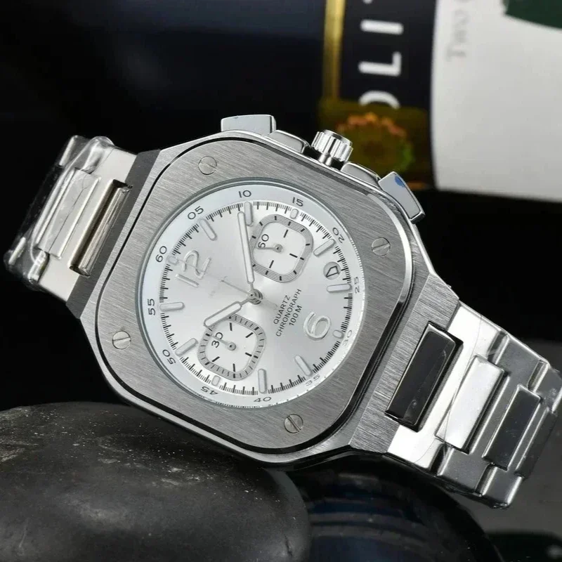 New Luxury Non Mechanical Business&Ross Brand Watch Automatic Date Stainless Steel Limited Edition Quartz Waterproof Men's Watch