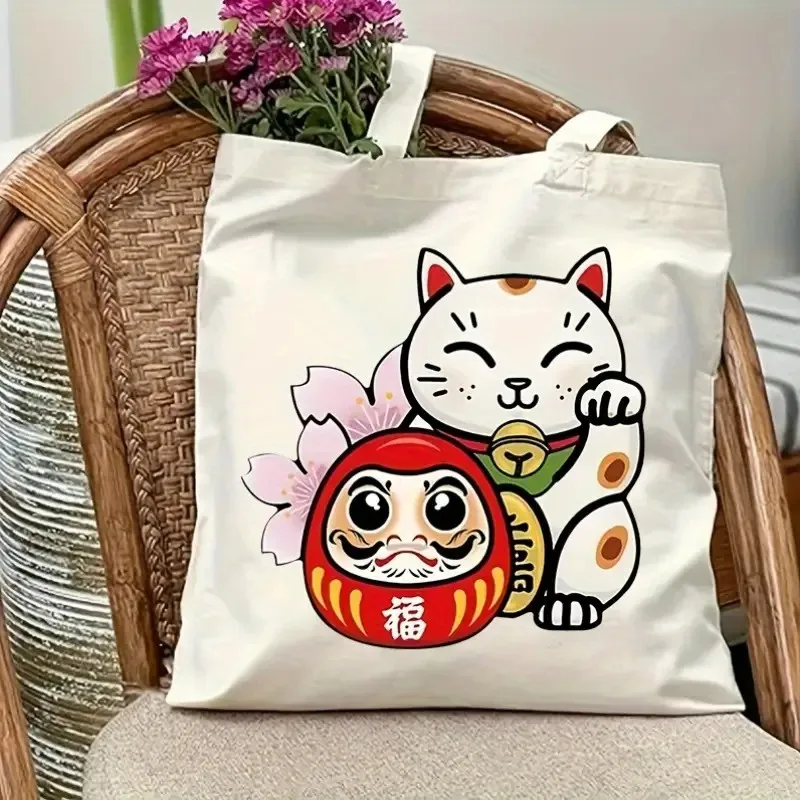 

Модный новый продукт, японская сумка с принтом Lucky Cat, большая вместительная сумка для пикников на открытом воздухе, вечеринок, путешествий, покупок