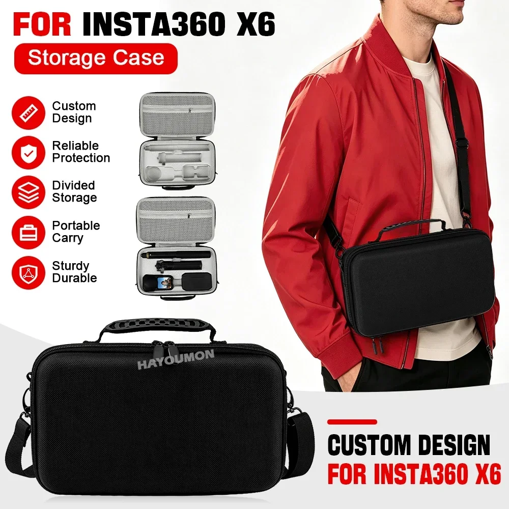 Protective Storage Bag for Insta360 X6 Camera Portal Travel Carrying Case Selfie Stick Handbag for Insta360 X6 Essentials Bundle