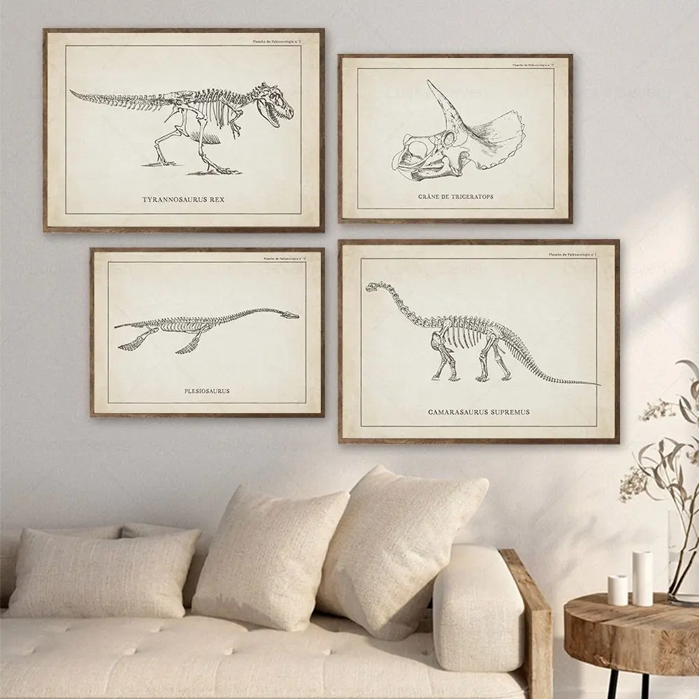 Vintage Dinosaur Skeleton Paleontology Wall Art Canvas Painting Nordic Posters And Prints Wall Pictures For Boy Kids Room Decor