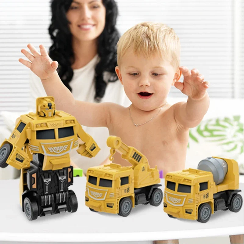 

Engineering car inertial impact deformation robot boy collision variant excavator crane stirring truck children's toy gift