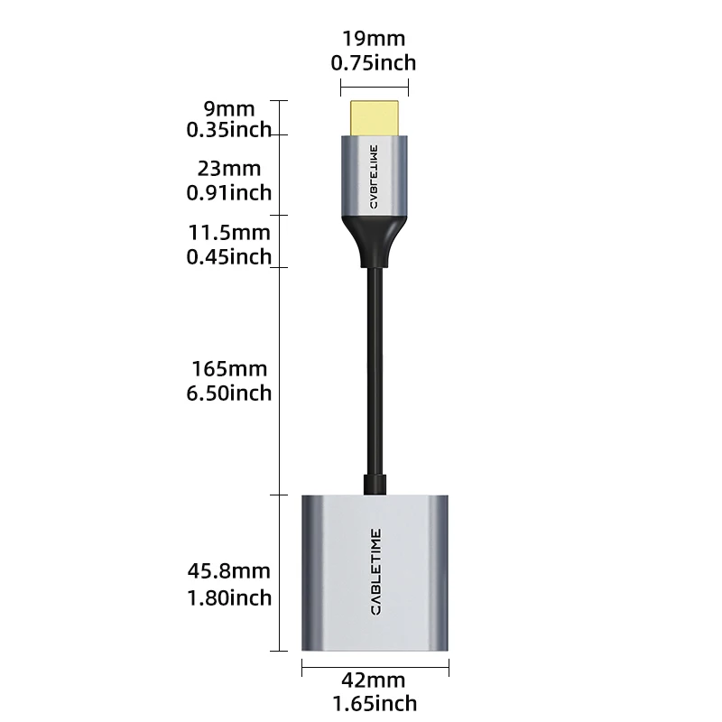 CABLETIME HDMI to VGA Adapter HD 1080p 60Hz Cable Converter Aluminium Alloy HDMI-compatible Male To VGA Female Adapter laptop TV