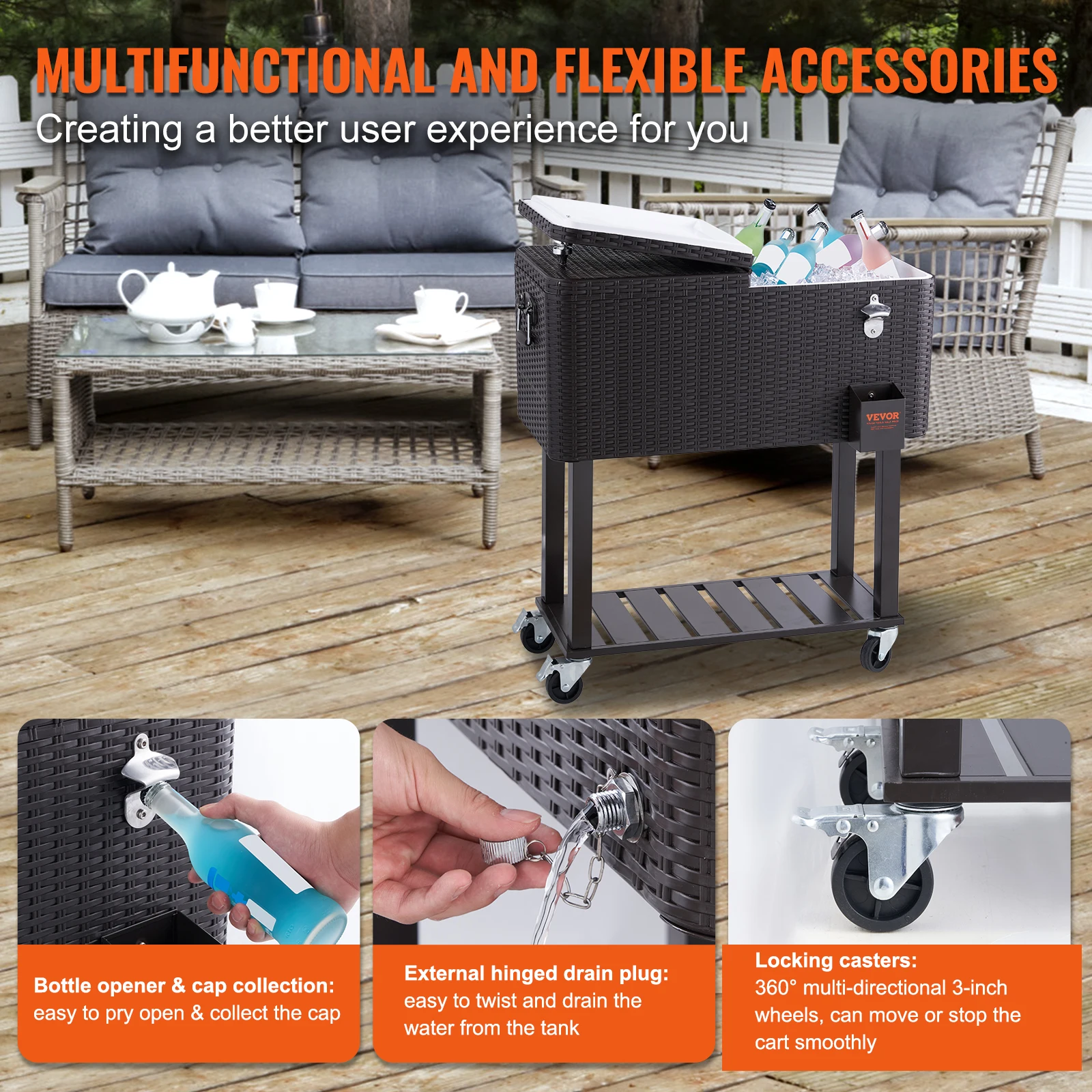 VEVOR-Refroidisseur portatif portatif de coffre à glace, refroidisseur de barre de clics, barre de boisson, refroidisseur debout pour la piscine de partie d'arrière-cour, 80 QT